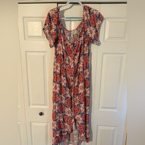 Xhilaration Coral and Blue Floral Maxi Dress